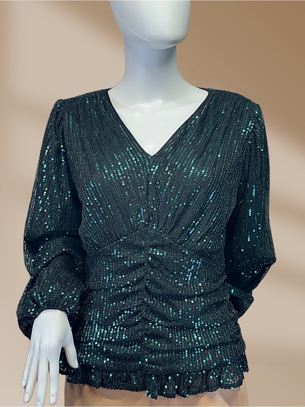LIUMILAC Emerald Green Sequined Blouse Sz L
